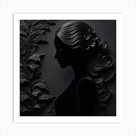 A Female Silhouette Rendered In Black Tones Against A Dark Art Print