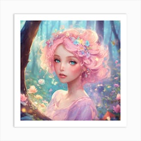 Fairy Girl In The Forest Art Print