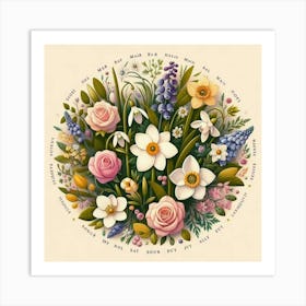 Birth flowers family bouquet 20 Art Print