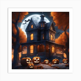 Halloween House With Pumpkins 27 Art Print