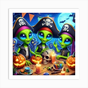 Aliens At Halloween Party Art Print