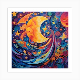 Moon And Stars Art Print