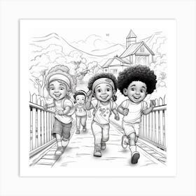 Children Running On A Bridge Art Print