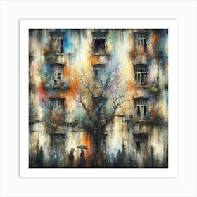 Enigmatic Night: A Mold-Stained Wall Without Windows - A Watercolor Tribute to Schaller and Merriam, Brushwork with Depth and Texture, Vibrant Palette of Foreboding, Inspired by Artgerm and Giger, Infused with Matte Film Poster Essence and Golden Ratio Compliance - A Digital Art Trendsetter. Art Print