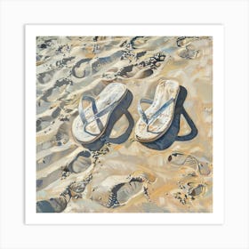 Pair Of Sandals And Sand Art Print