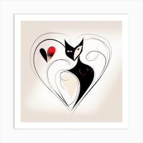 Abstract Cat Heart Minimalist Art Print