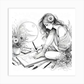 Drawing Girl Art Print