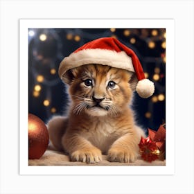 Christmas Lion Cub Art Print