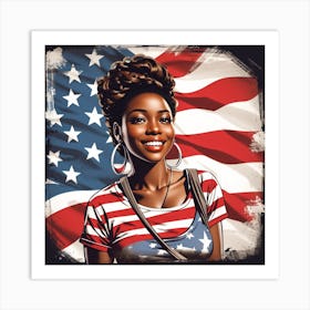 American Girl With American Flag 2 Art Print