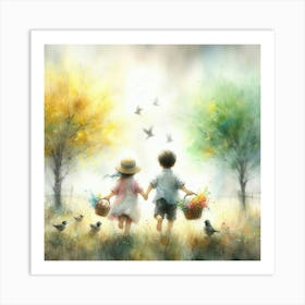 Children Holding Baskets Art Print