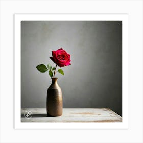 Red Rose In A Vase Art Print