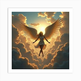 Angel Fighting Shadow Warriors, Vibrant Skies Overhead 1 Art Print