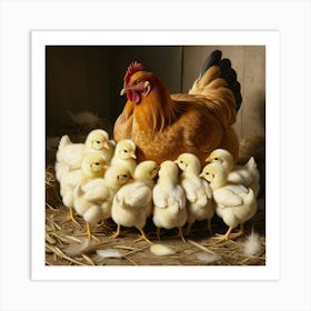 Hen With Chicks Art Print