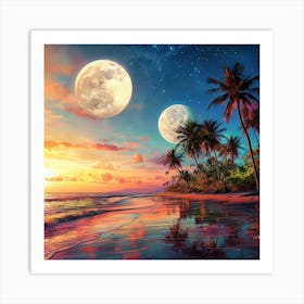 Full Moon On The Beach 2 Art Print