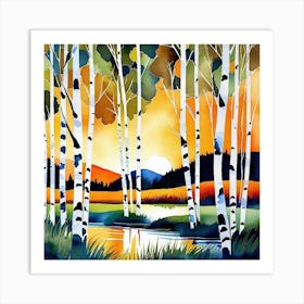 Sunset Birch Trees 1 Art Print