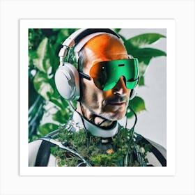 Man With Headphones And Plants Art Print