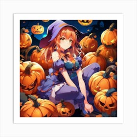 sexy anime girl with pumpkins 4 Art Print