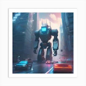 Giant Robot In The City Art Print