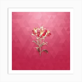 Vintage Red Speckled Alstromeria Botanical in Gold on Viva Magenta Art Print