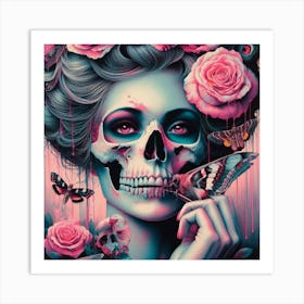 Woman with Skull on Face 2 Art Print