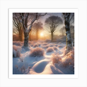 A Blanket of Snow across the Winter Woodland Landscape Art Print