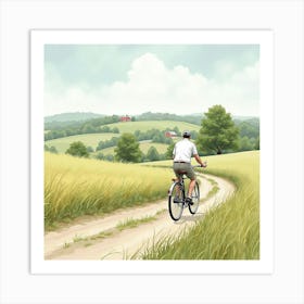 A Classic English Bicycle Ride Through A Rural Landscape, Watercolor Style 1 Art Print