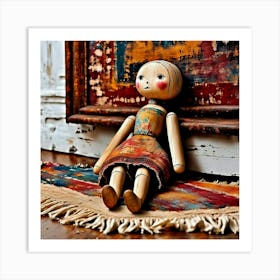 Antique Vintage Wooden Doll Art Print