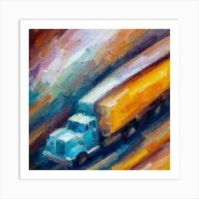 Abstract oil painting of truck with trailer 7 Art Print