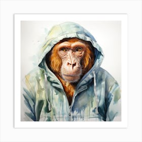 Watercolour Cartoon Proboscis Monkey In A Hoodie 1 Art Print