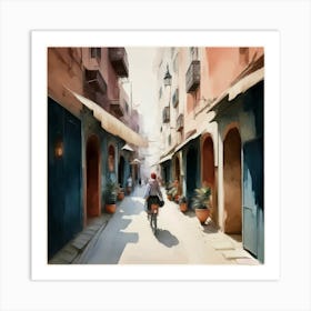 Street Scene In Morocco, Marrakech, Watercolor City Art Print