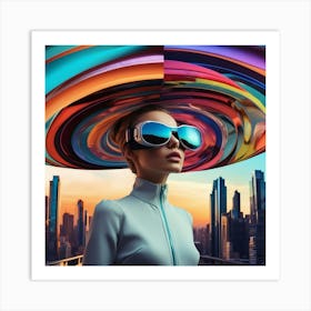 Futuristic Woman With Colorful Hat Art Print