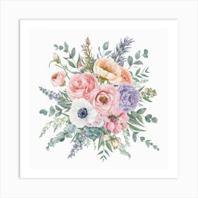 Watercolor Flowers Bouquet wall art  Art Print