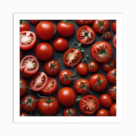 Red Tomatoes On Black Background 5 Art Print