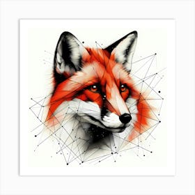 Fox Head - Abstract Line Art Illustration 291 Art Print