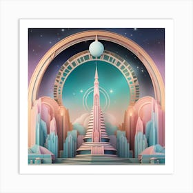 3D pop up, art Deco, Sci-Fi City Art Print
