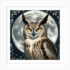 Leonardo Phoenix 10 A Mystical Great Horned Owl Illustration S 3 Art Print