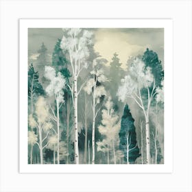 Tranquil Woods Abstract Birch Forest In Watercolor (3) Art Print