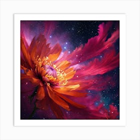 Bright Flower With Background Galaxy Art Print