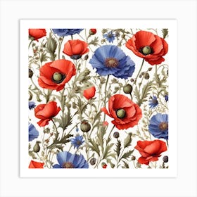 Poppy and cornflower flowers 1 Art Print