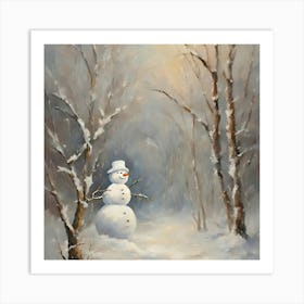 Snowman In The Woods 1 Art Print