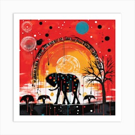 Elephant In The Sunset Art Print