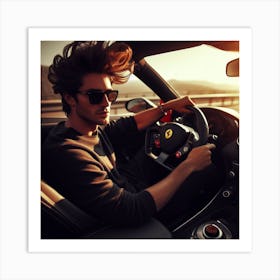 Man Driving A Ferrari Art Print