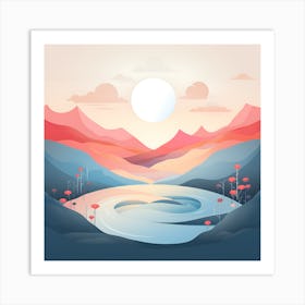 Landscape With Mountains And River Art Print