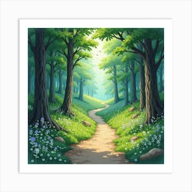 Mystical Path Leading To A Hidden Glade, Watercolor 1 Art Print