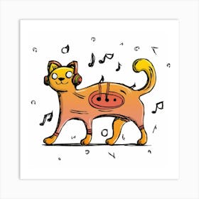 Cat Listening To Music Art Print