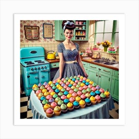 Girl In A Kitchen with Cakes Art Print