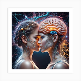 Two Women Kissing With Brains Art Print