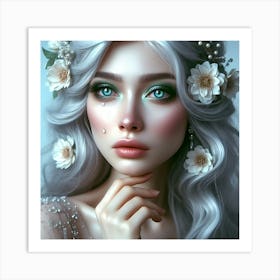 Beautiful Girl With Flowers Art Print