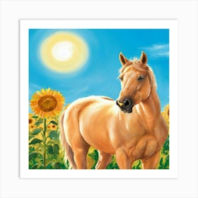 Horse In Sunflower Field 19 Art Print