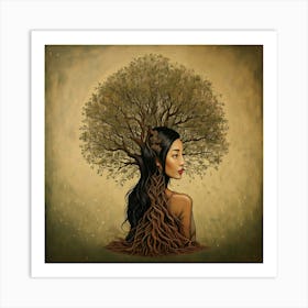 Firefly Fantasy, Woman, Tree, Elements, Green, Brown, Painting, Surreal, Speakeasy, Vibe, Realistic, (10) Art Print